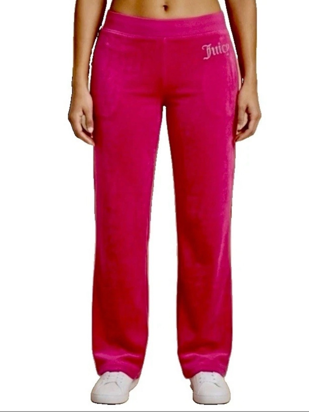 NWOT Juicy Couture Hot Pink Velour Track Pants Rhinestone Logo L/G